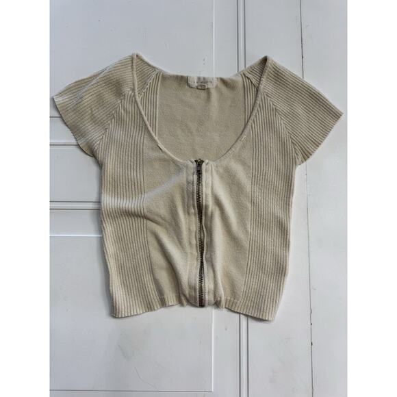 La Hearts Tops - LA Hearts Womens Size S Tan Zip Up Short Sleeve Crop Top Shirt Blouse